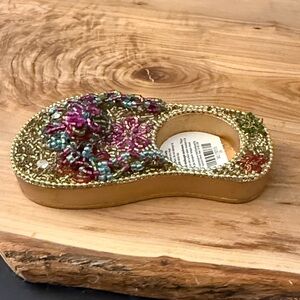 Pier 1 Embellished Beaded Floral Gold Tealight Candle Holder